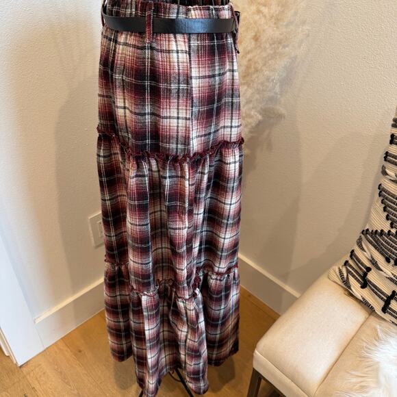 Eden & Olivia Red Plaid Flannel Belted Maxi Skirt NEW Medium - Picture 2 of 11
